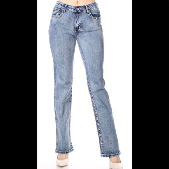 Platinum Plush Angel Wing Rhinestone Jeans - Picture 2 of 4